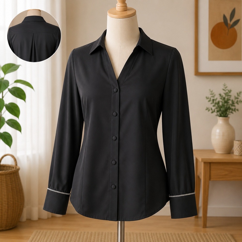 Jingle Belles Kim Gravel Blouse Womens Small Black Rhinestone Cuff Button Up Top